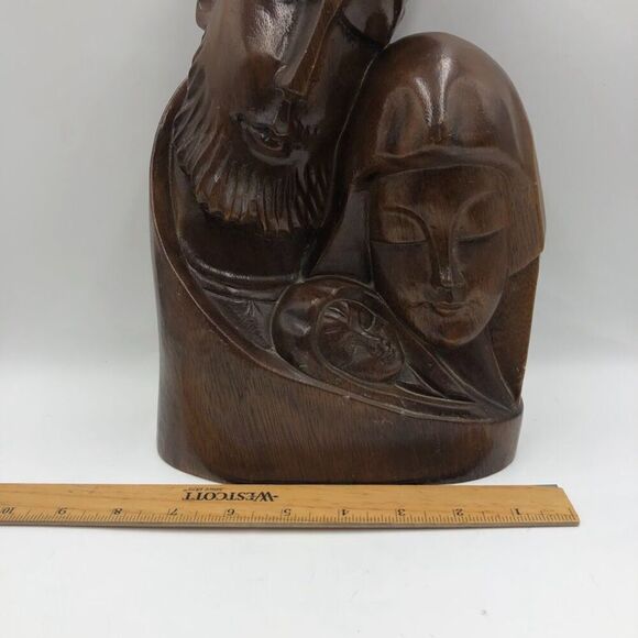 Vintage MCM Hand Carved Wood Sculpture Bust Art Holy Family Jesus Mary Joseph - Picture 13 of 14